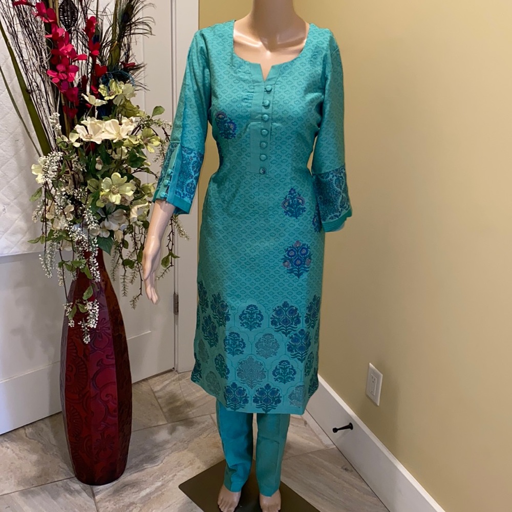 New! Designer, Indian, Punjabi Suit with pant, embroidery, print, and detailing!